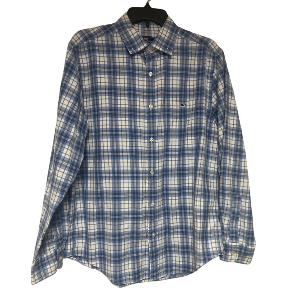 Vineyard Vines Classic Fit Tucker Blue Plaid Button Down Shirt Mens Medium